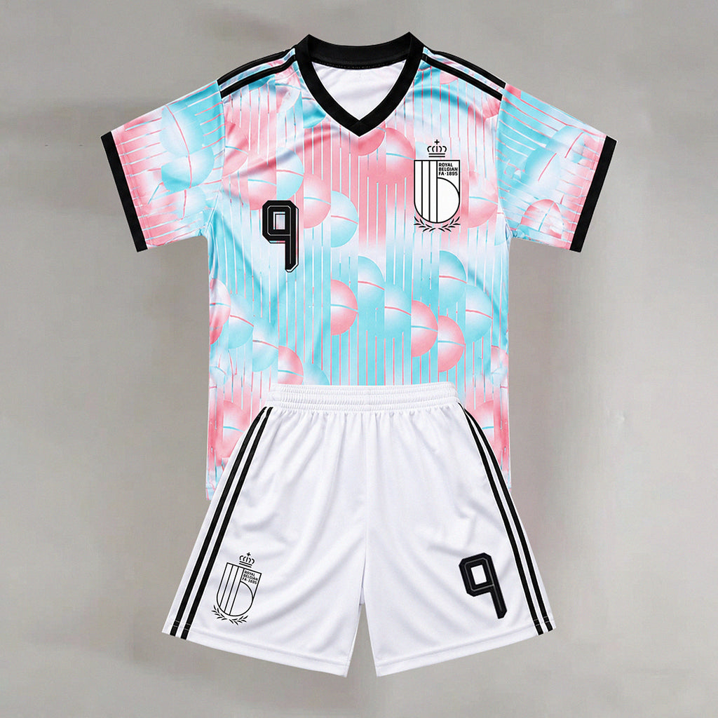 Romelu Lukaku #9 — Soccer Kit Belgium Blue and Pink